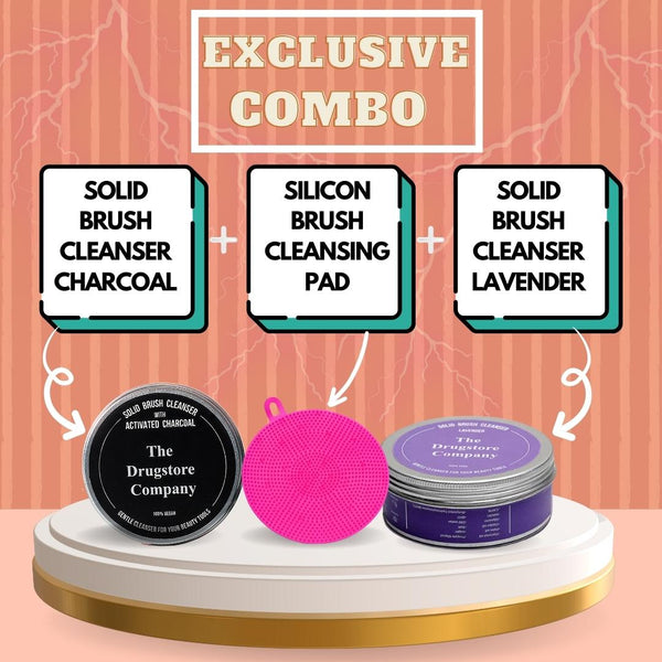 Exclusive Combo - Solid Brush Cleanser Charcoal + Solid Brush Cleanser Lavender + Silicon Brush Cleansing Pad