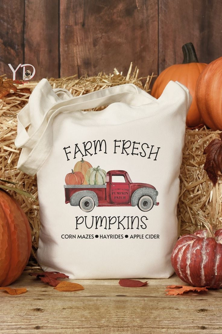 Reusable Tote Bag Farm Fresh Pumpkins